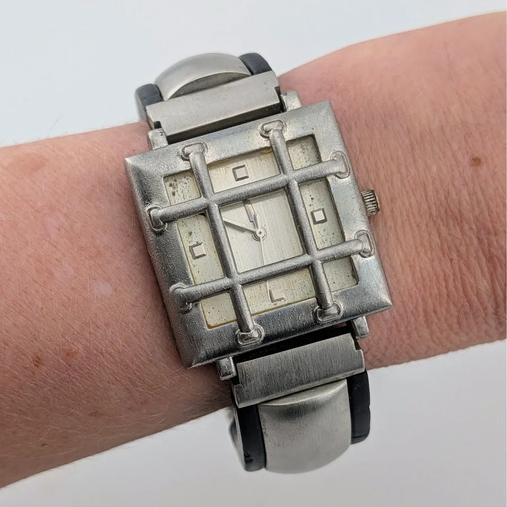 SPACE Y2K Industrial Cyberpunk Cage Dial Chunky Statement Watch 32mm 7.25